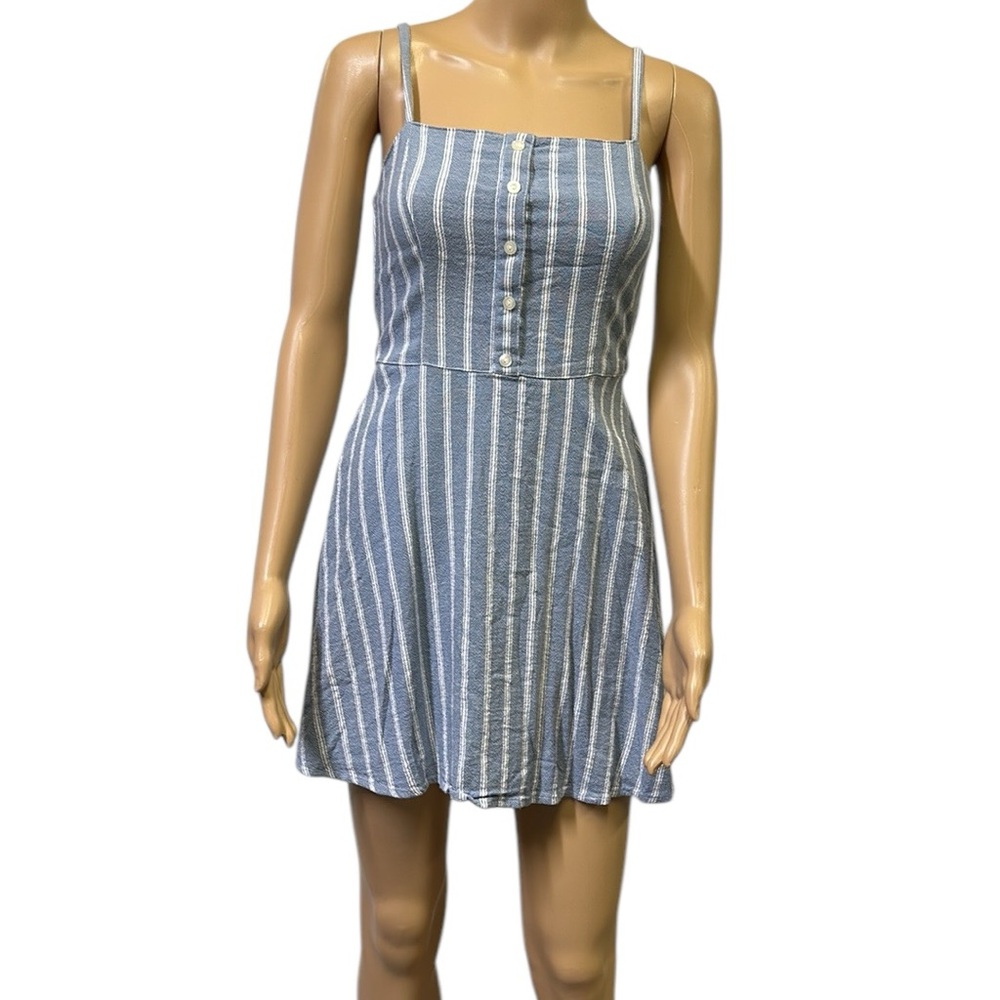Hollister Blue White Striped Spaghetti Strap Button Front Sleeveless Dress XS
